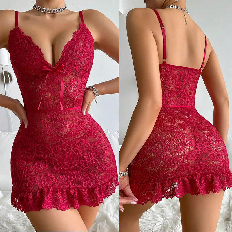 Mini Robe Nuisette Dentelle Florale & String