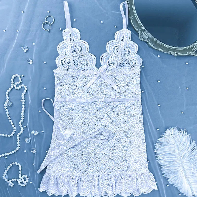 Mini Robe Nuisette Dentelle Florale & String