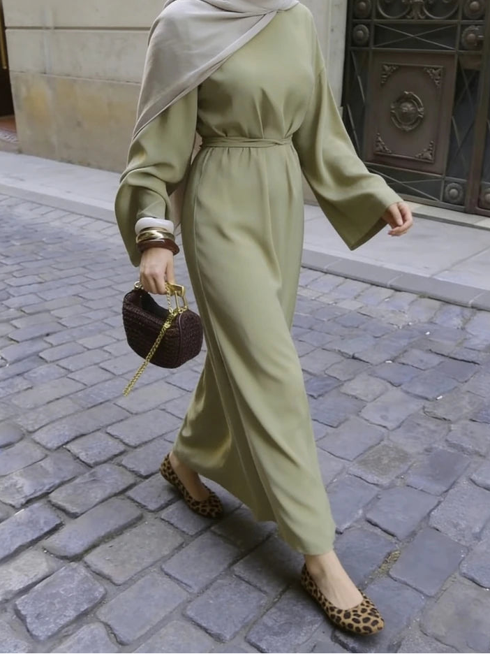 Caftan Élégant À Ceinture Col Rond