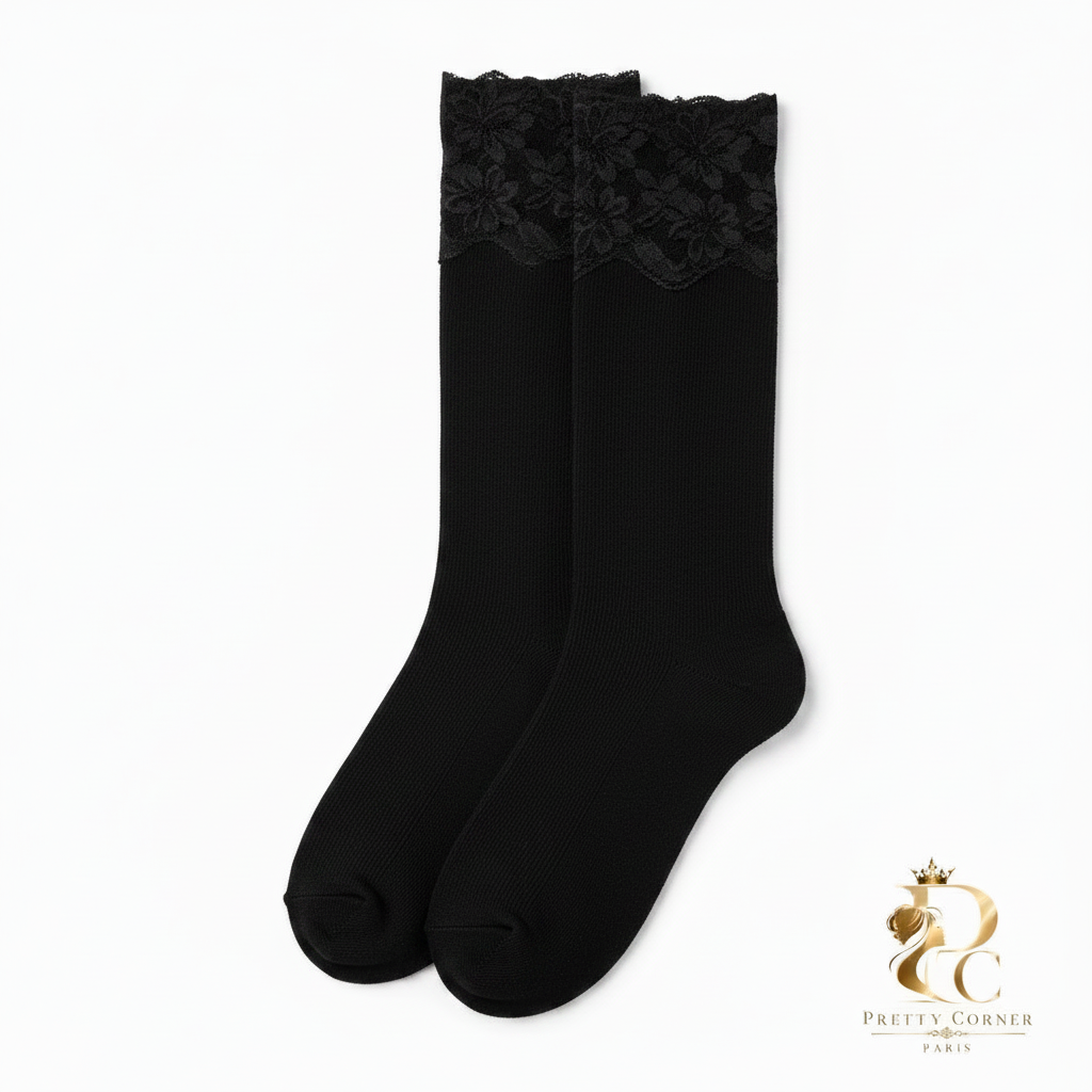Bas de contention noir dentelle Pretty Corner