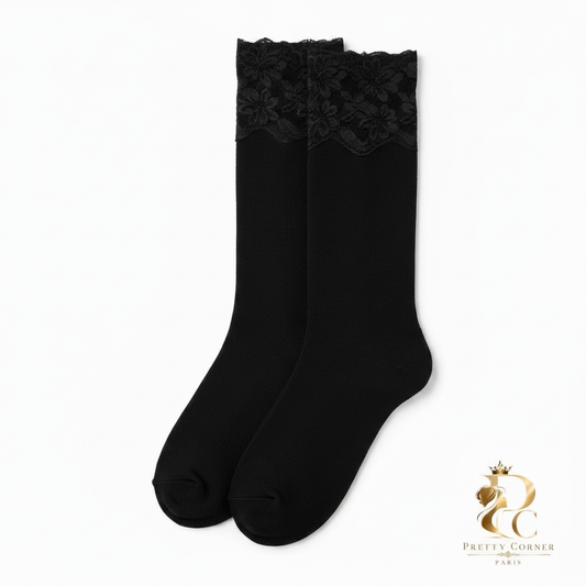 Bas de contention noir dentelle Pretty Corner