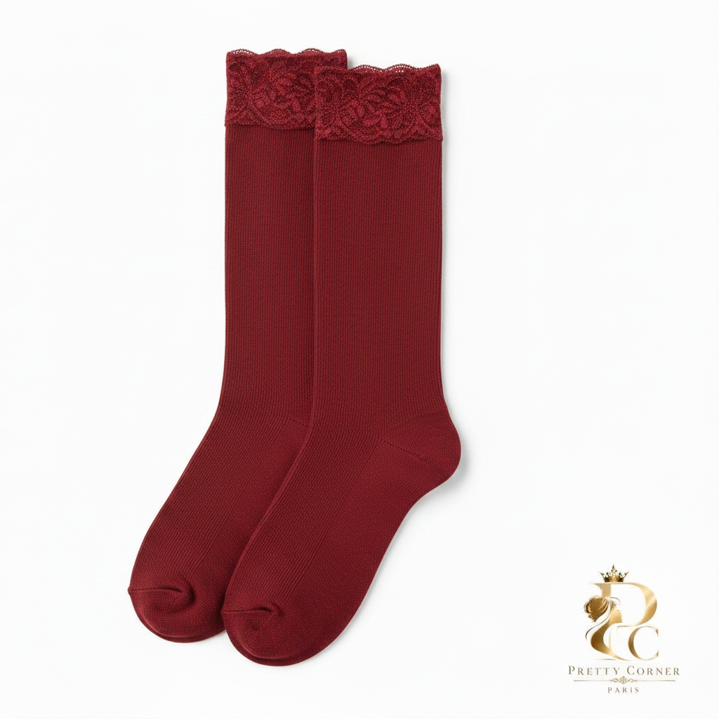 Bas de contention rouge dentelle Pretty Corner