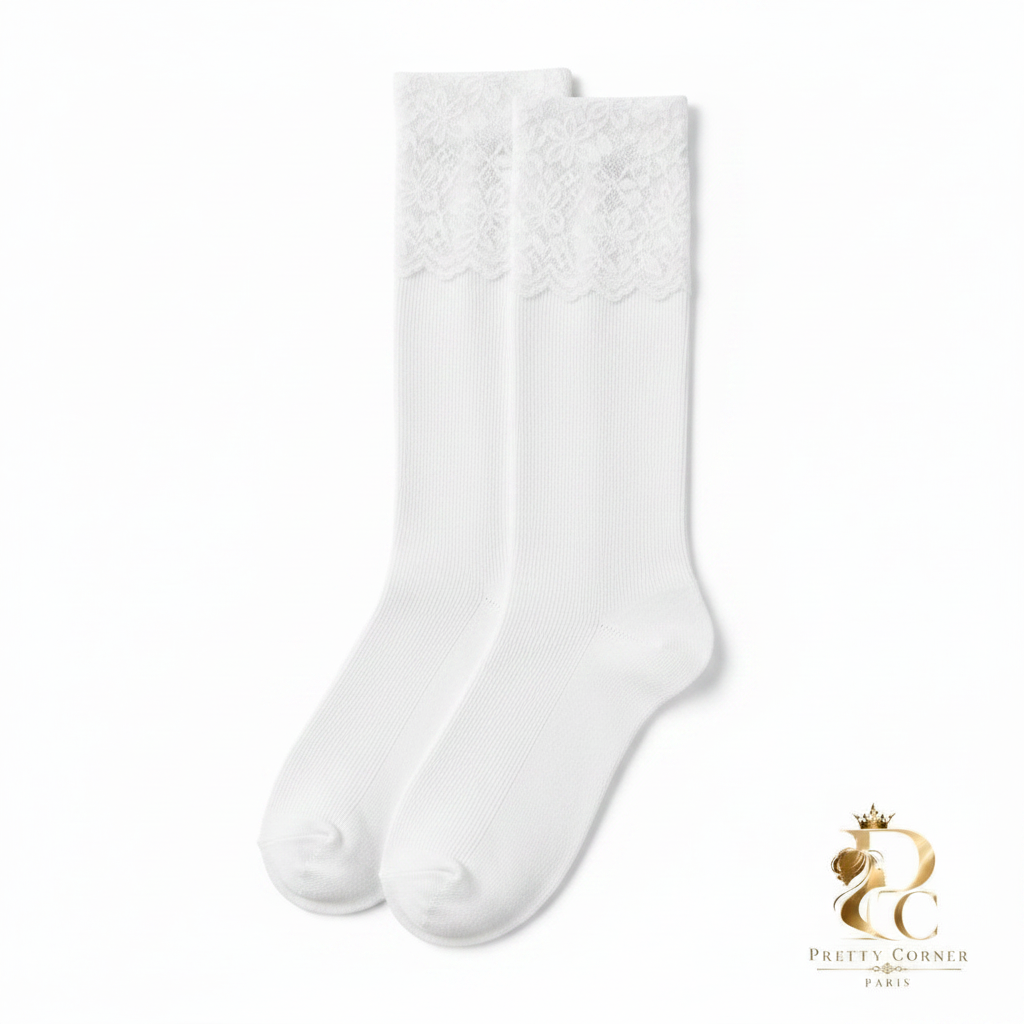 Bas de contention blanc dentelle Pretty Corner